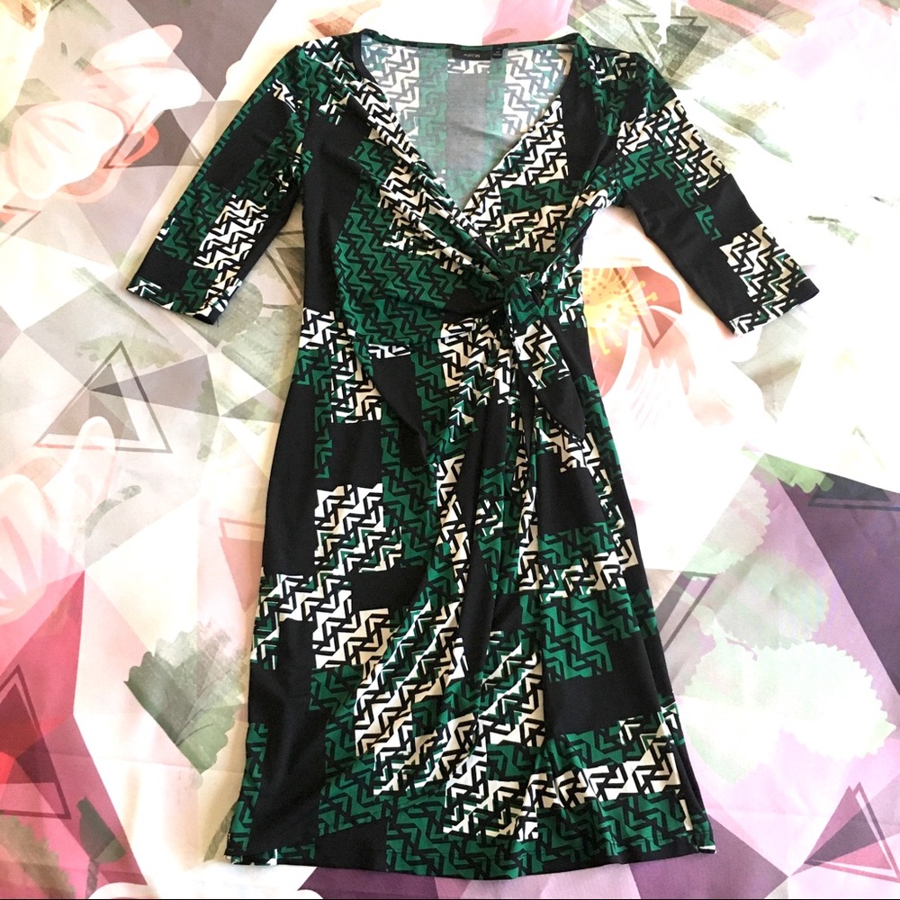 Classic Green and Black Wrap Dress